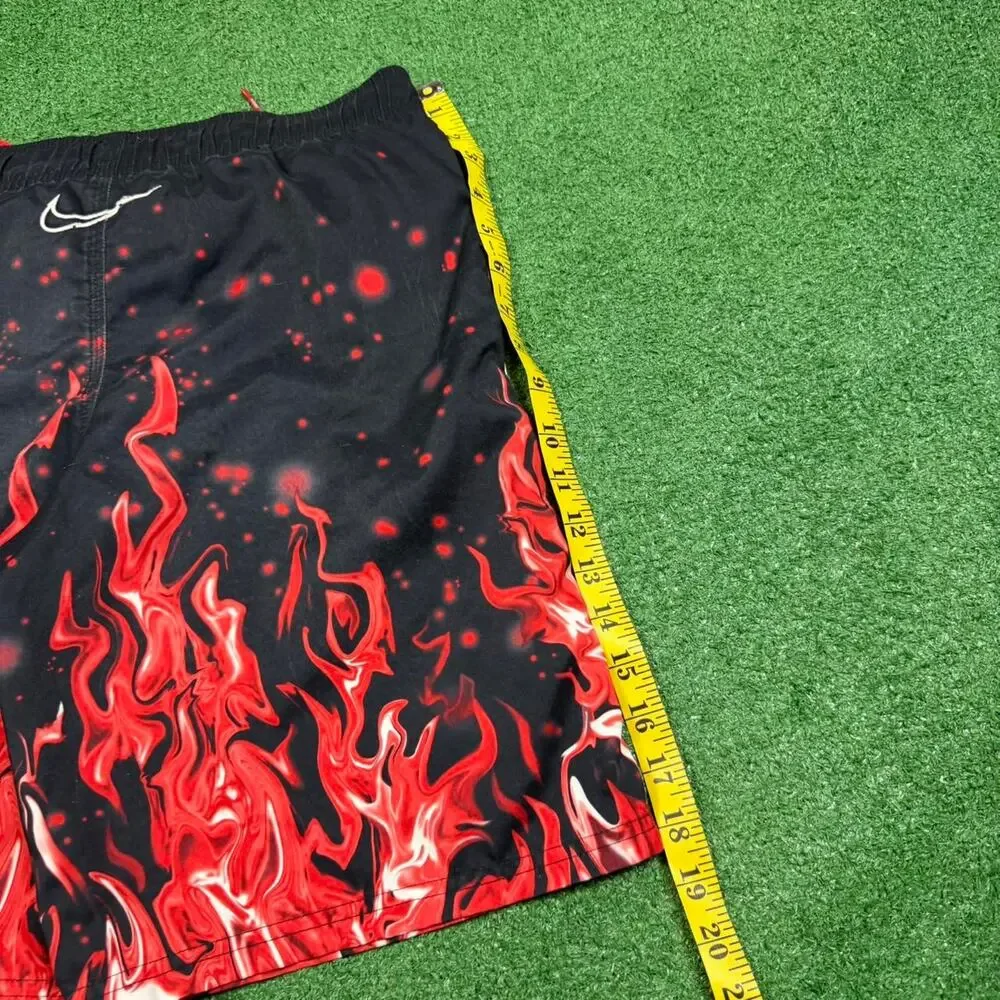 Nike Swim Trunks Black Red Flame Graphic Y2K Shorts Mens M Beach Surf Summer